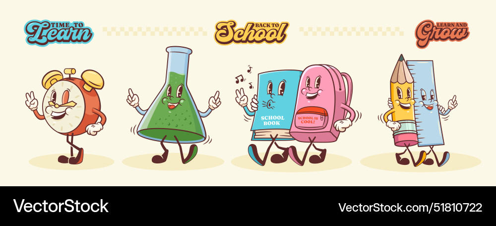 Groovy zurück zur Schule retro Charaktere Set Groovy zurück zur Schule retro Charaktere Set vektorbild