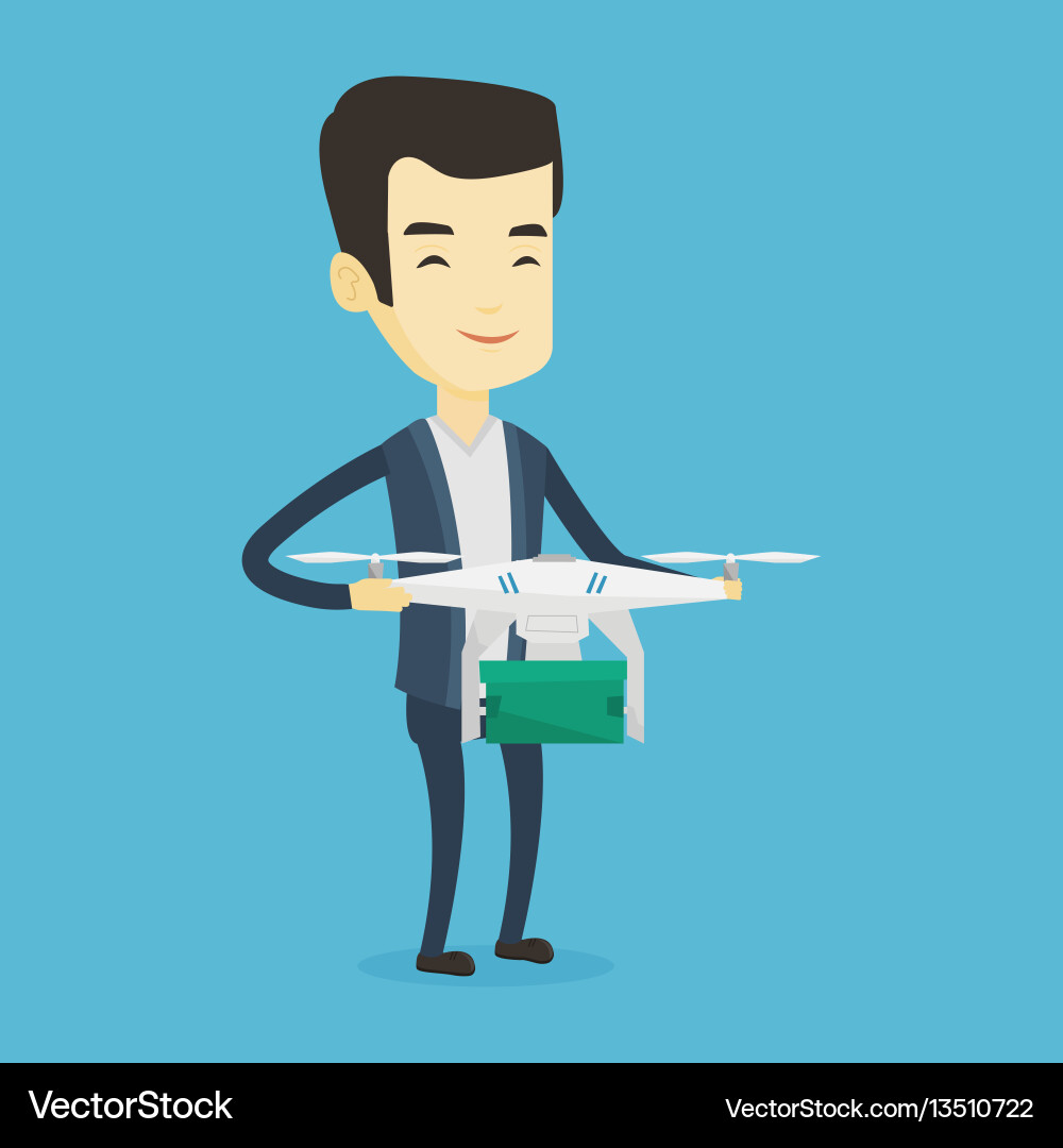 Man controlling delivery drone with post package Man controlling delivery drone with post package vector image