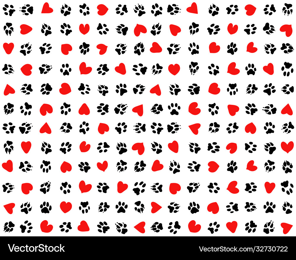 Paw Prints & Hearts Pattern Vector Image
