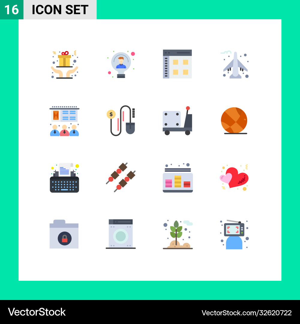Pictograph set 16 simple flat colors lecture Vector Image