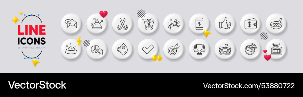 Pizza tick and pyramid chart line icons for web Pizza tick and pyramid chart line icons for web vector image