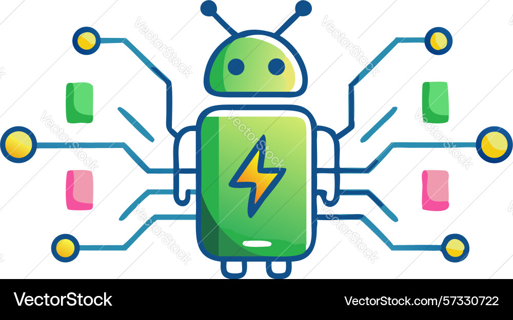 Powerful android ai charging with lightning bolt vector image
