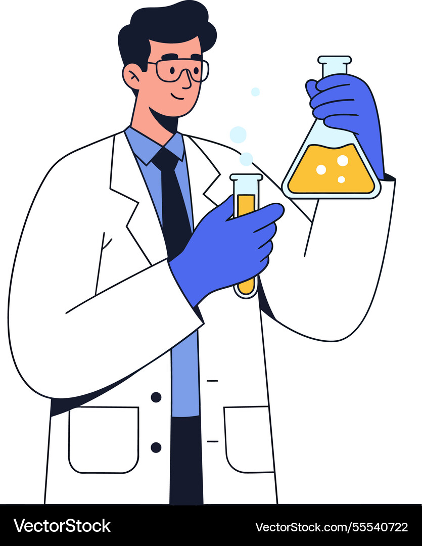 Scientist conducting experiments with flasks Scientist conducting experiments with flasks Vector Image