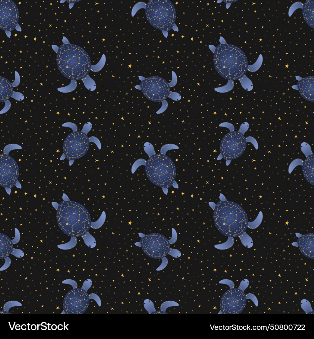 Seamless pattern with space turtles and stars vector image