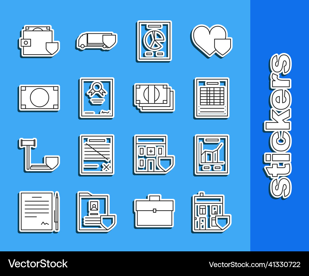 Set line house with shield document graph chart Set line house with shield document graph chart vector image