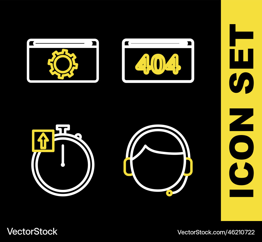 Set line page with a 404 error man headset Set line page with a 404 error man headset vector image