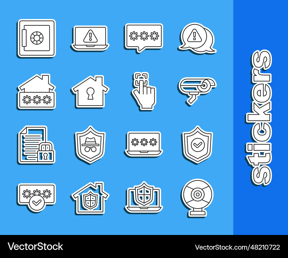 Set line security camera shield with check mark Set line security camera shield with check mark vector image