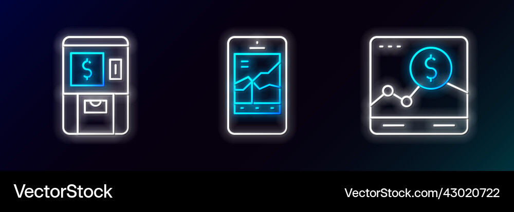 Set line website with growth graph atm and money Set line website with growth graph atm and money vector image