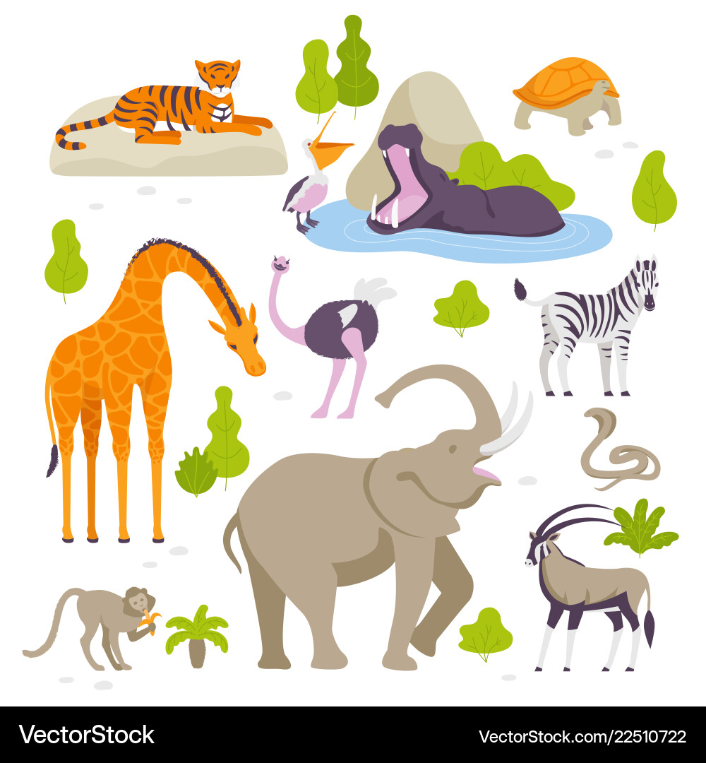 Zoo Animals Flat Set Vector Image