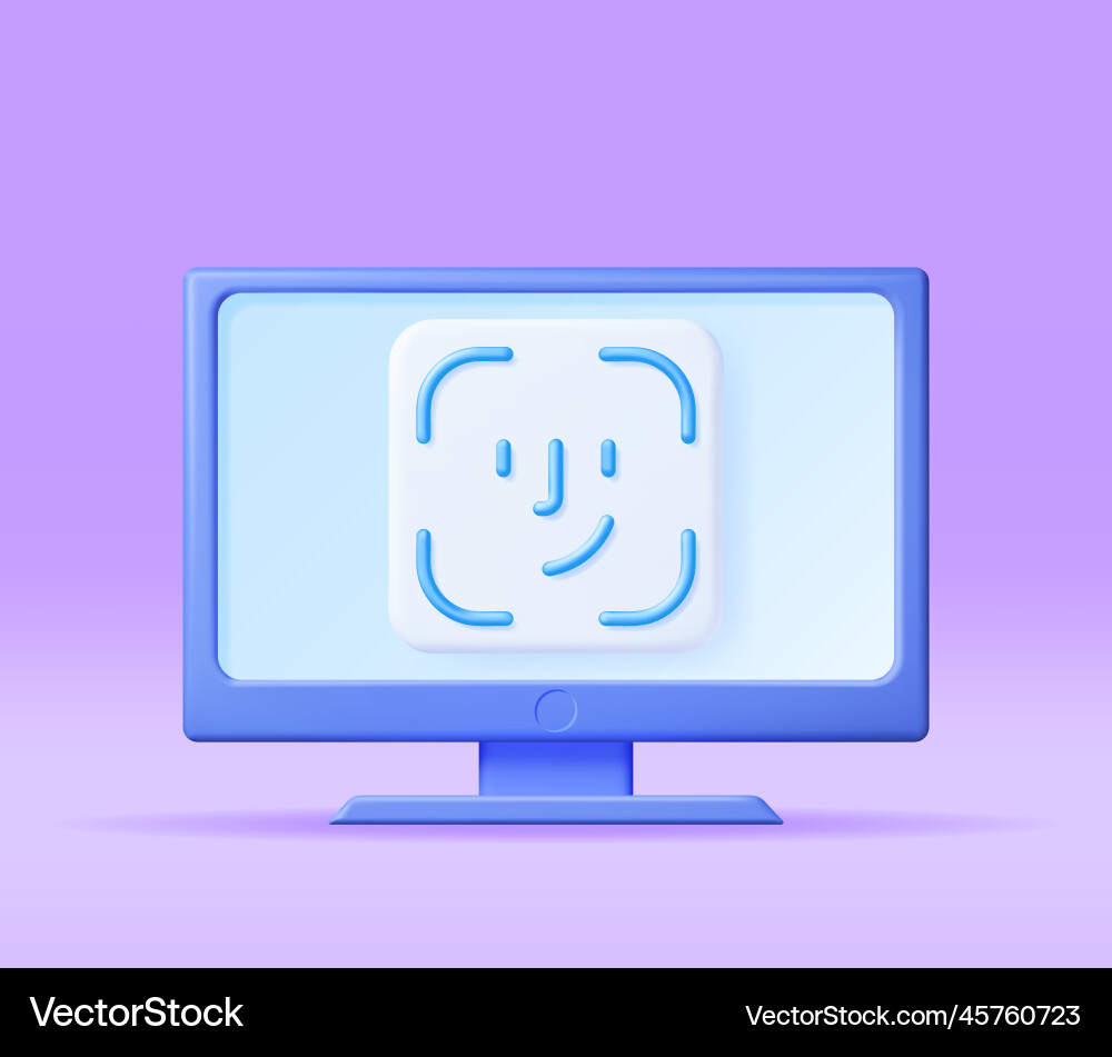 3d face recognition icon on computer vector image