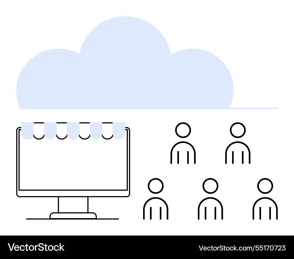 Cloud-based e-commerce concept with computer Cloud-based e-commerce concept with computer vector image