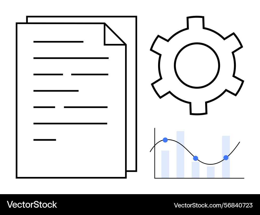 Document gear icon and graph representing Document gear icon and graph representing vector image