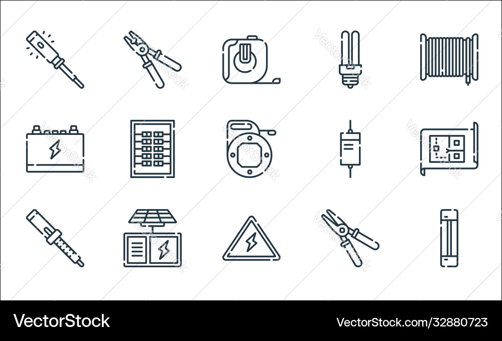 Electrician tools and line icons linear set vector image