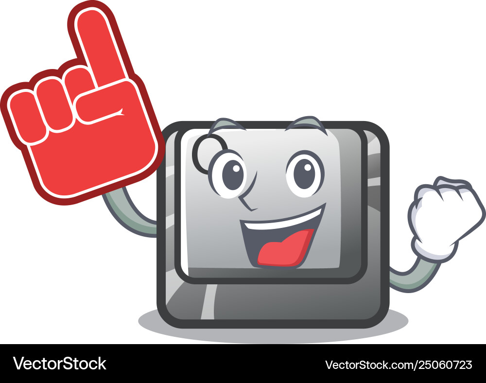 Foam finger q button installed on cartoon computer vector image