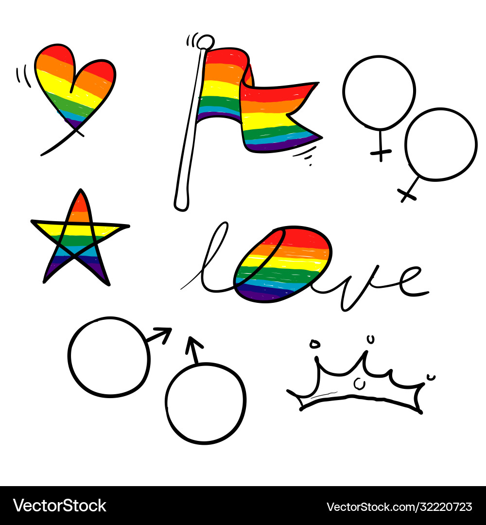 Hand drawn pride love with rainbow symbol for gay Vector Image