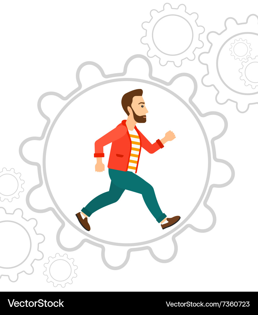 Man running inside the gear Vector Image