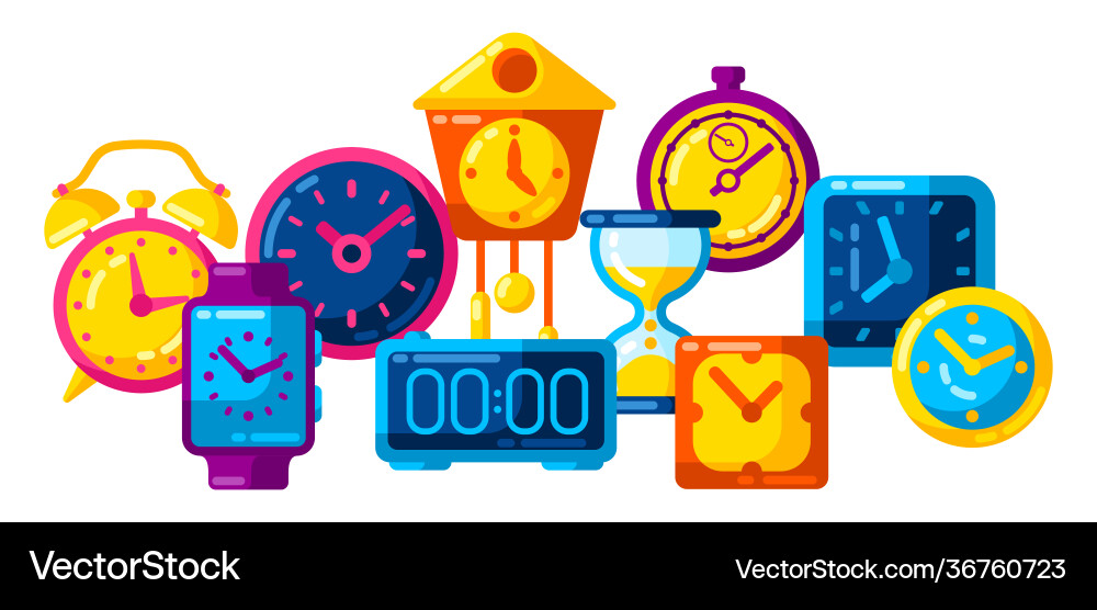 Seamless pattern with different clocks stylized vector image