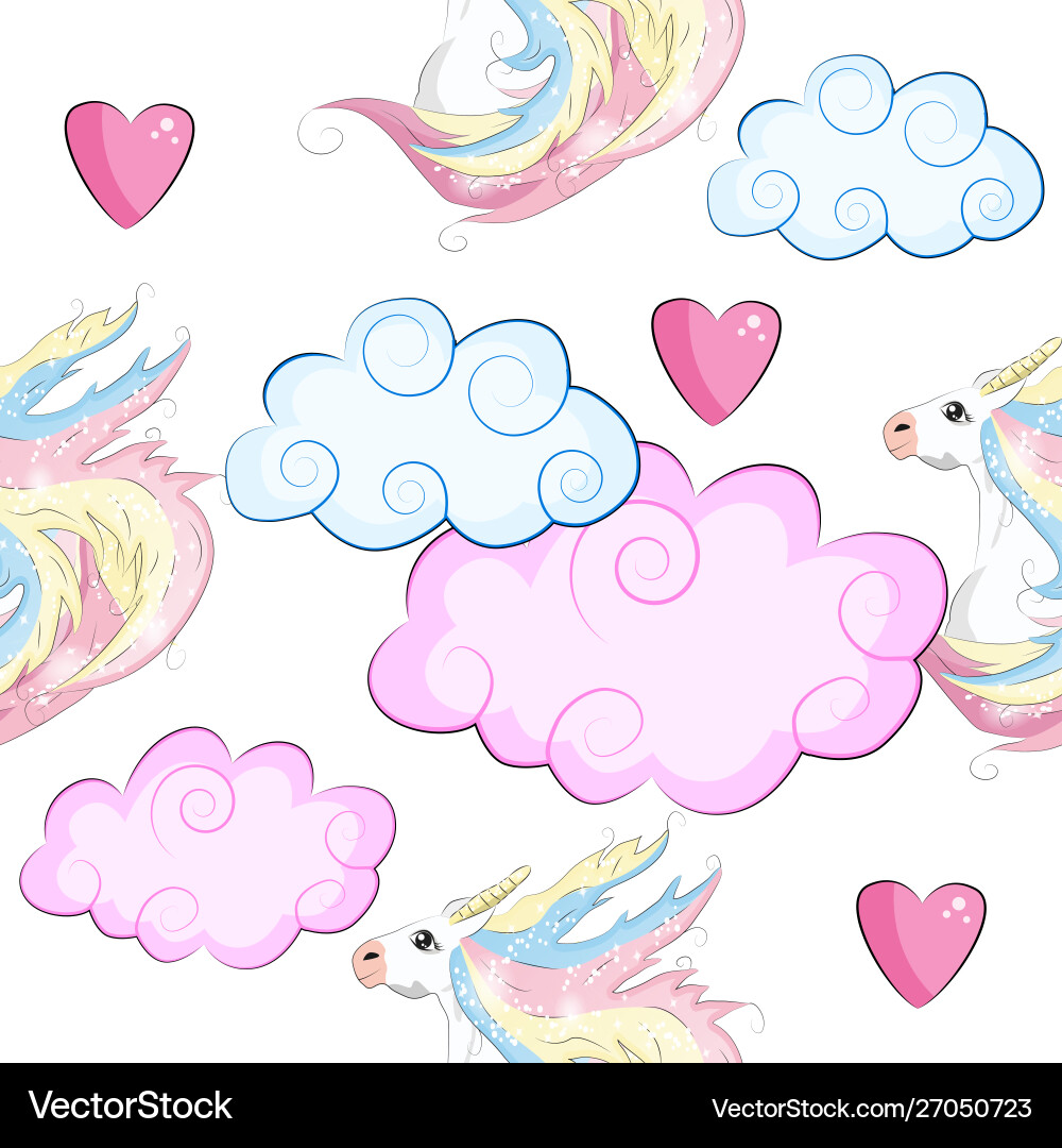 Seamless pattern with unicorns stars clouds Vector Image