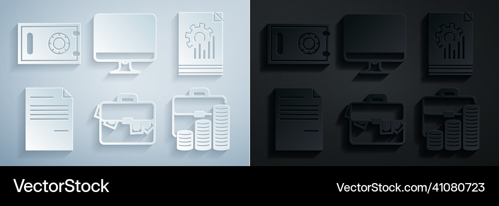 Set briefcase and money document with graph chart Vector Image