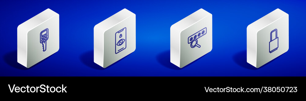Set isometric line car key with remote eye scan Set isometric line car key with remote eye scan vector image