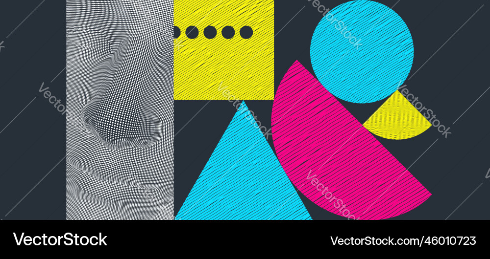 Template with primitive shapes elements and mans Template with primitive shapes elements and mans Vector Image