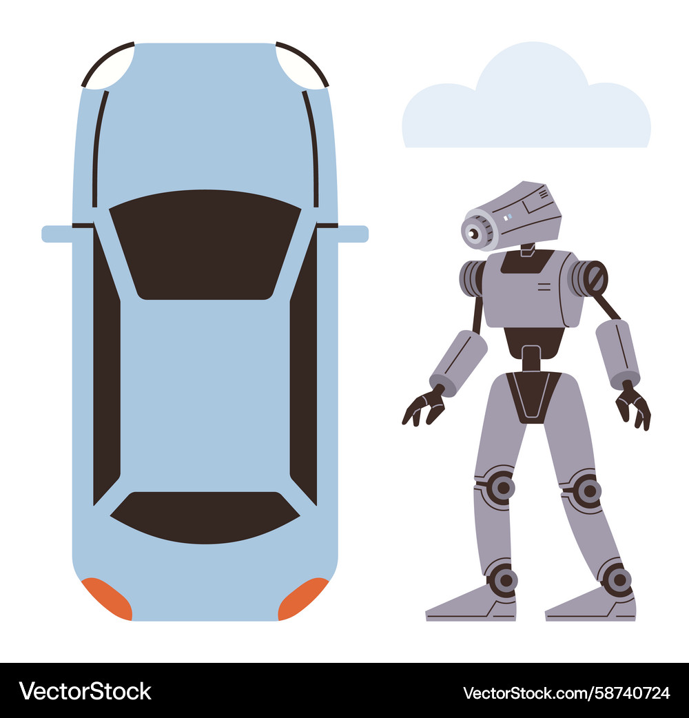 Autonomous vehicle and humanoid robot representing Autonomous vehicle and humanoid robot representing Vector Image