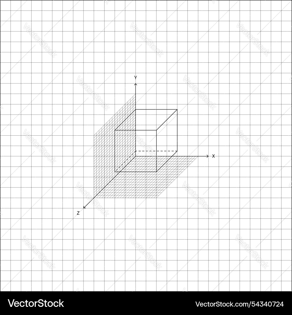Cube built on an isometric coordinate grid Cube built on an isometric coordinate grid Vector Image