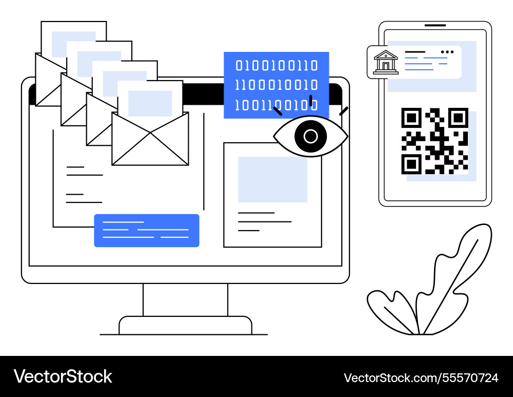 Digital communication and cybersecurity emails qr Digital communication and cybersecurity emails qr vector image