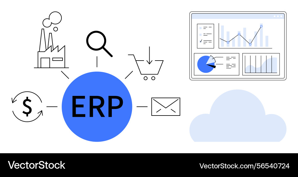 Erp system integration showcasing analytics Erp system integration showcasing analytics vector image