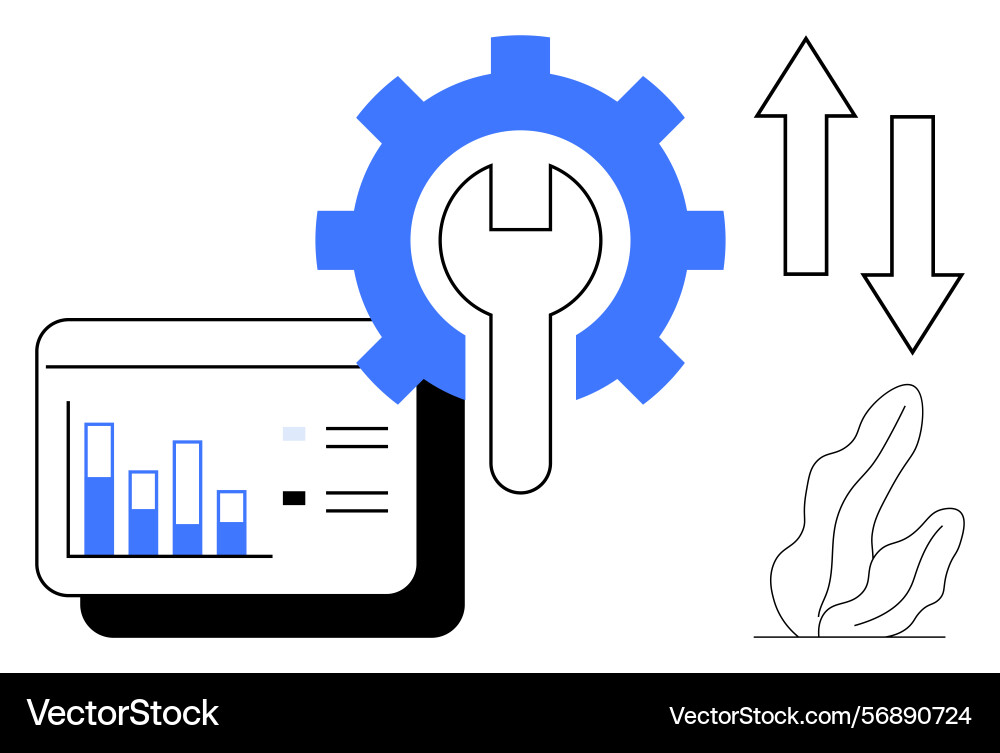 Gear with tool data chart and arrows Gear with tool data chart and arrows vector image