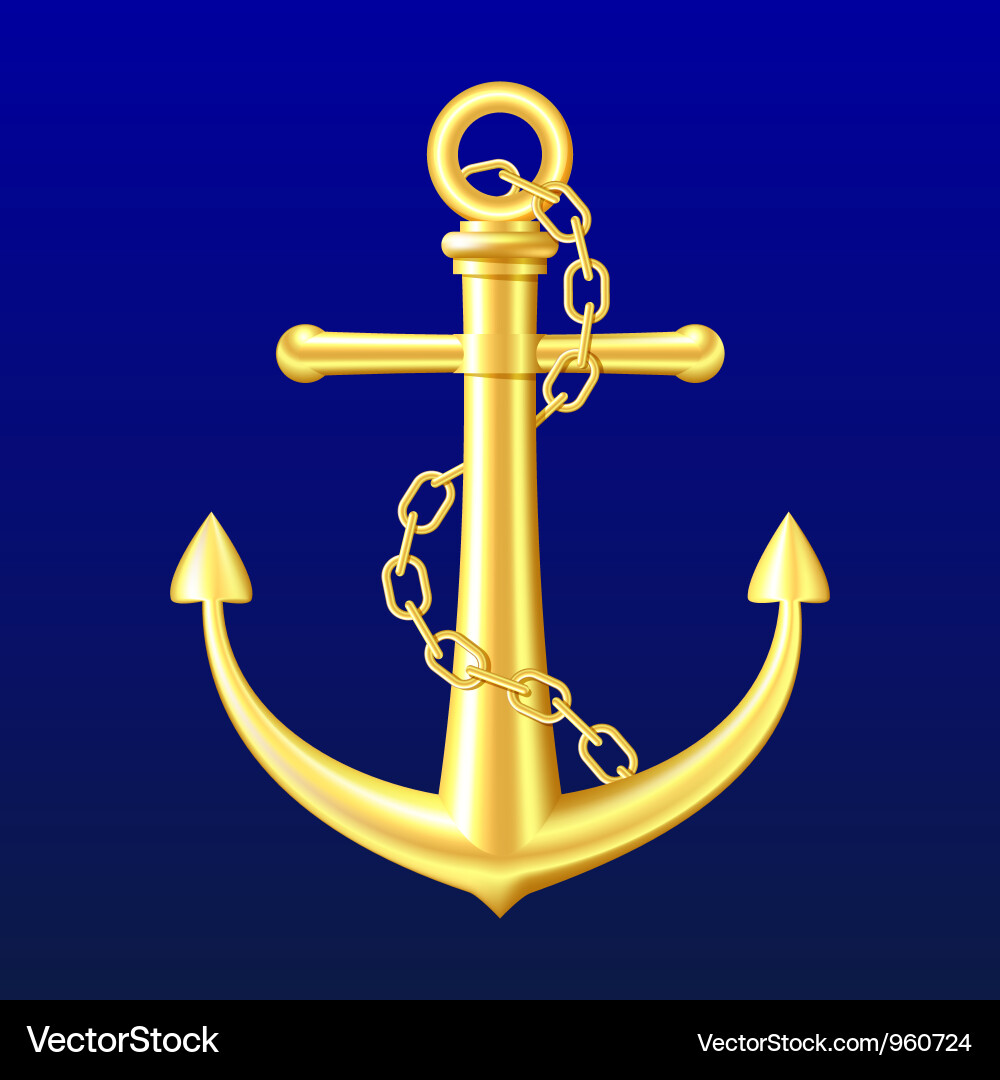 Golden Anchor on Navy Blue vector image