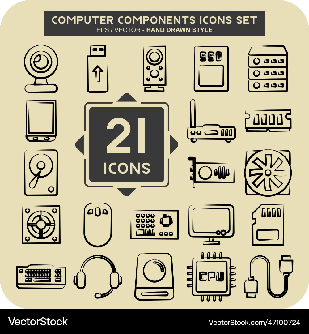 Icon set computer components suitable Icon set computer components suitable Vector Image