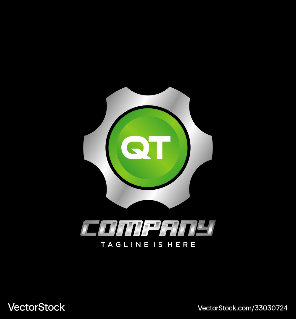 Qt initial gear icon logo design element Qt initial gear icon logo design element vector image