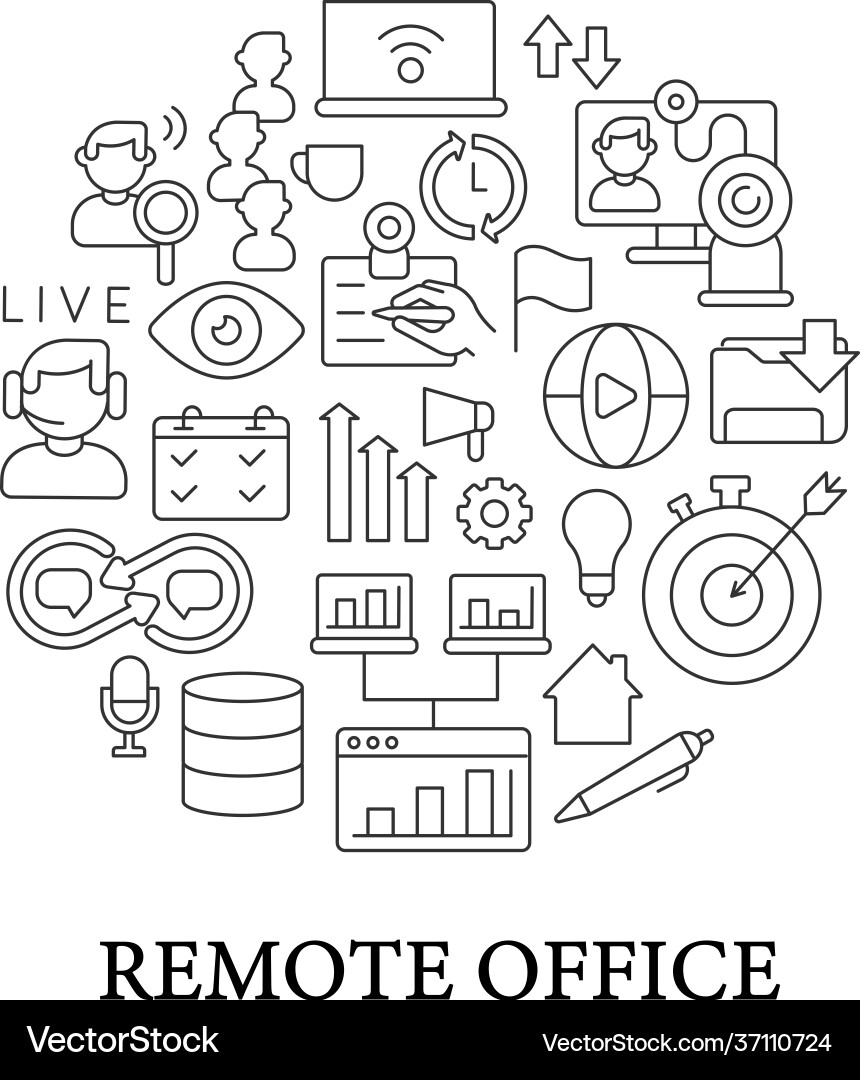 Remote Work Concepts - Linear Icons vector image