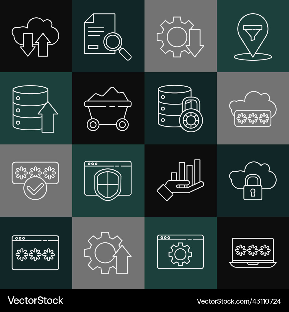 Set line laptop with password cloud computing vector image