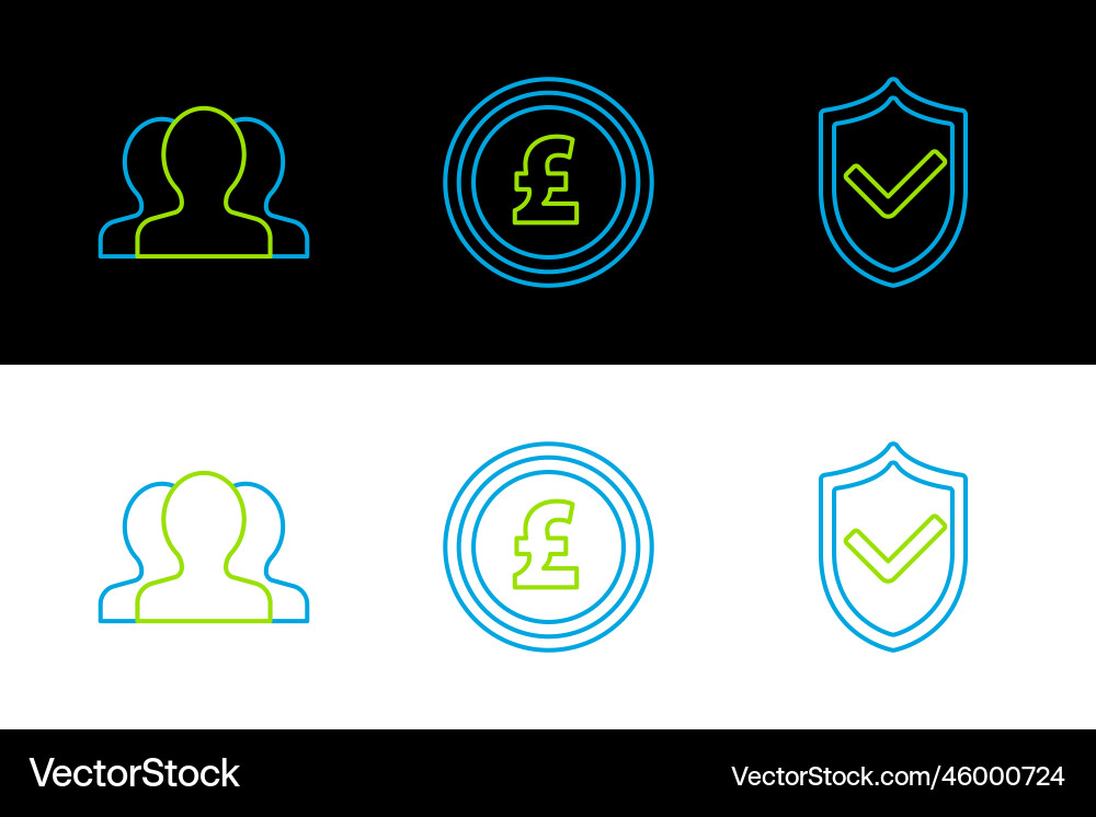 Set line shield with check mark users group Set line shield with check mark users group vector image