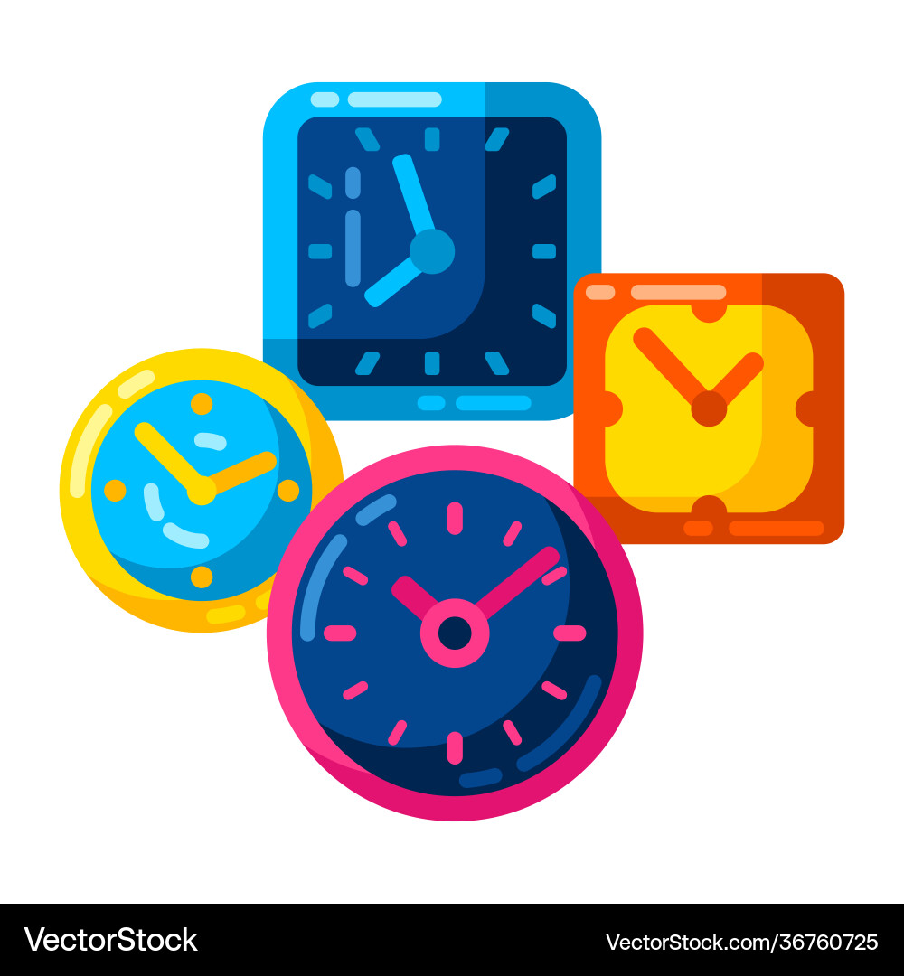 Background with different clocks stylized icons Background with different clocks stylized icons vector image
