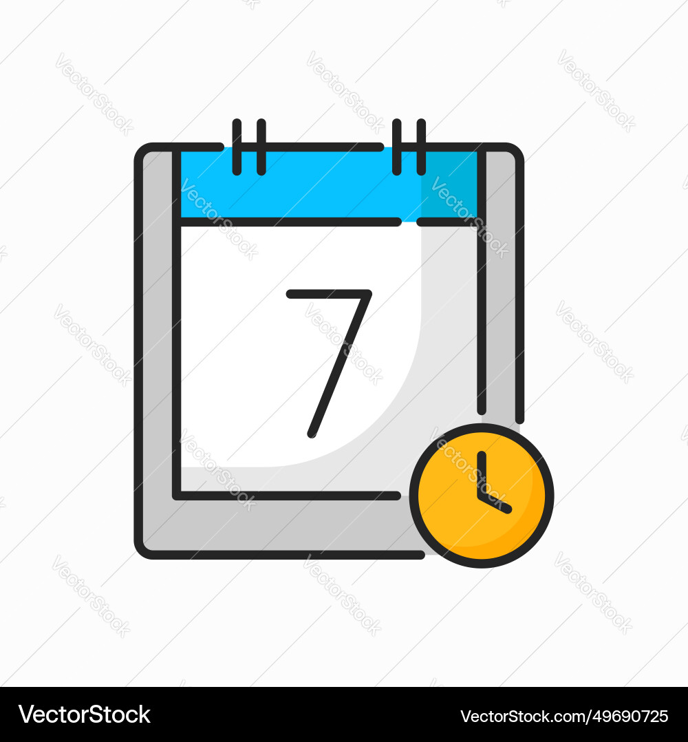 Calendar with clock timer page 7 day date vector image
