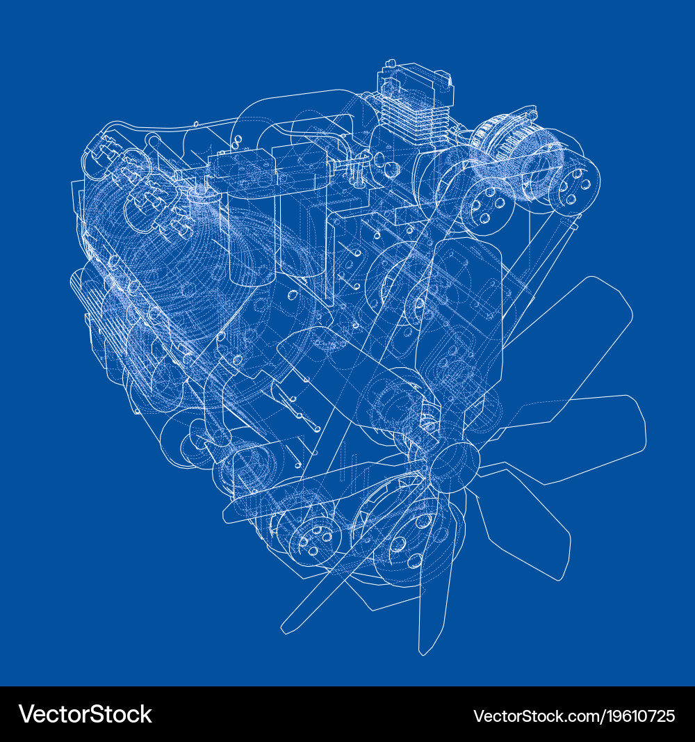Car engine rendering of 3d Vector Image