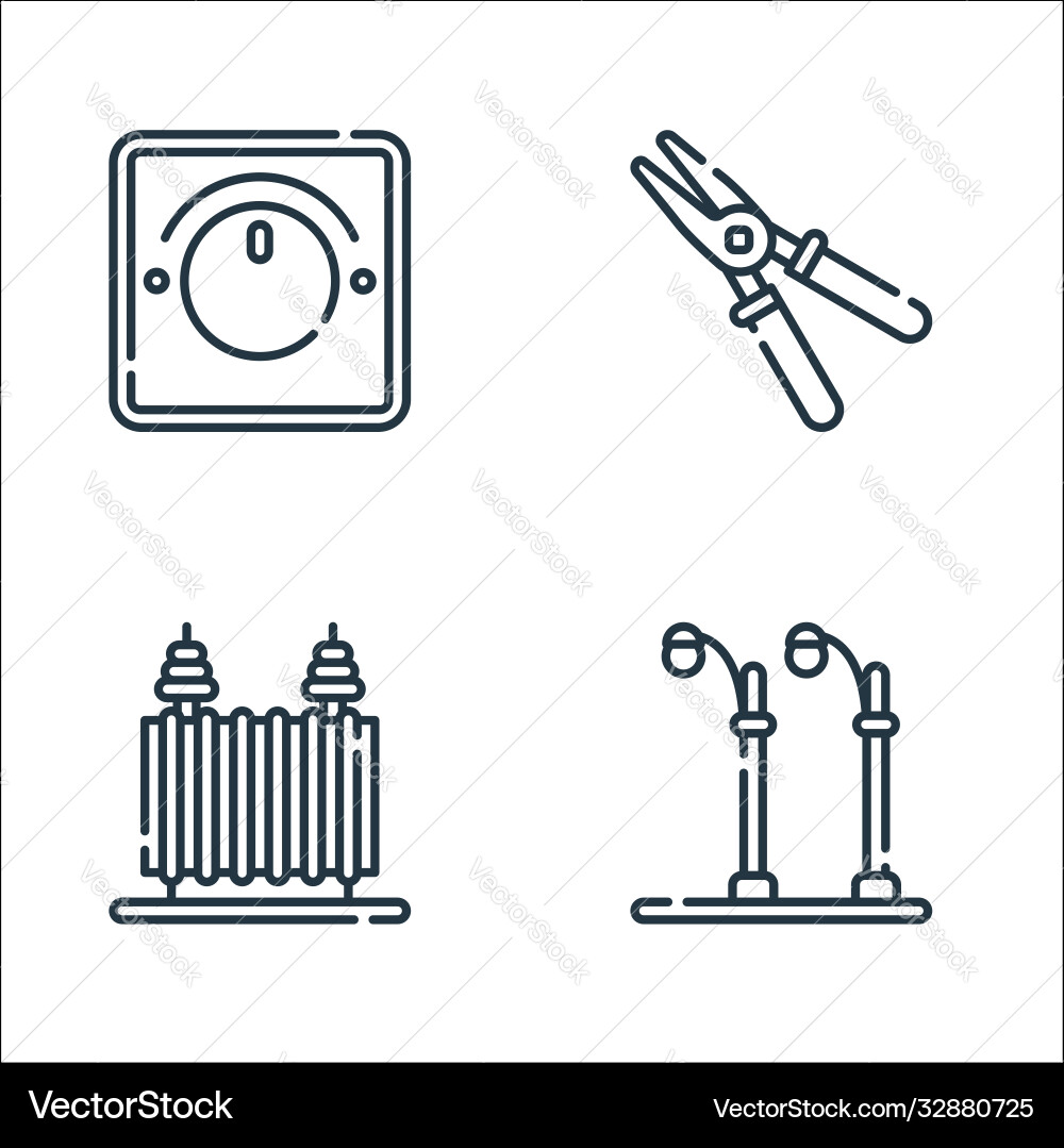 Electrician tools and line icons linear set vector image