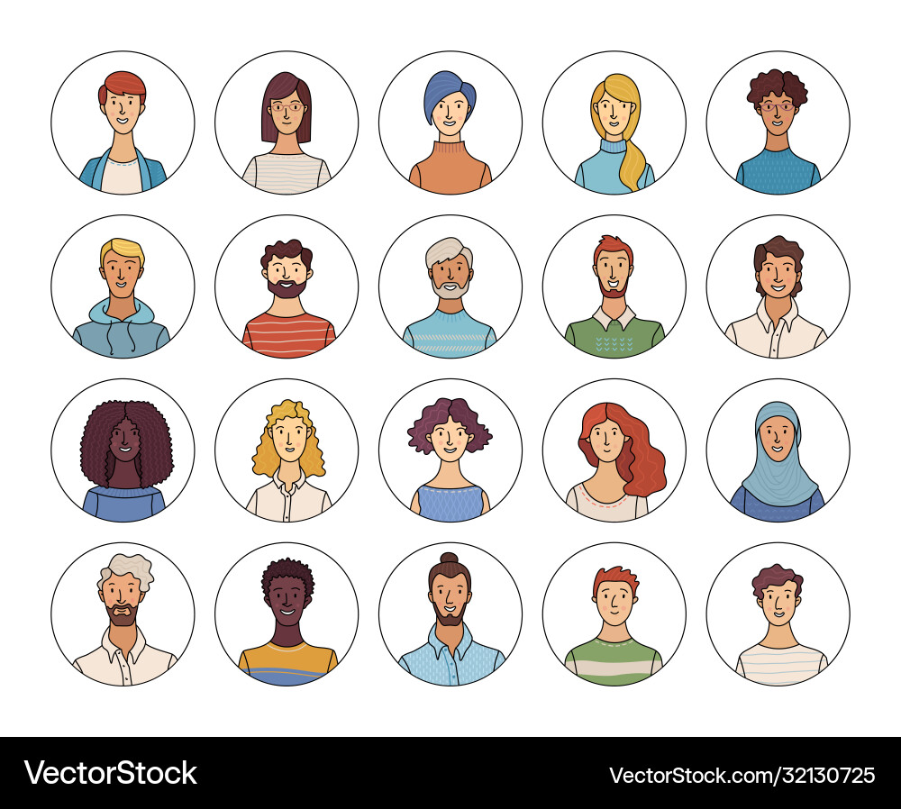 Happy multinational people avatars set Happy multinational people avatars set vector image