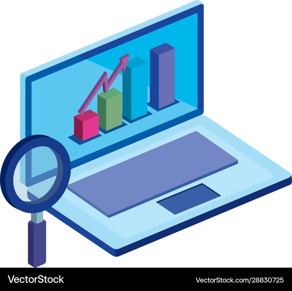 Laptop computer with bars statistical Laptop computer with bars statistical vector image
