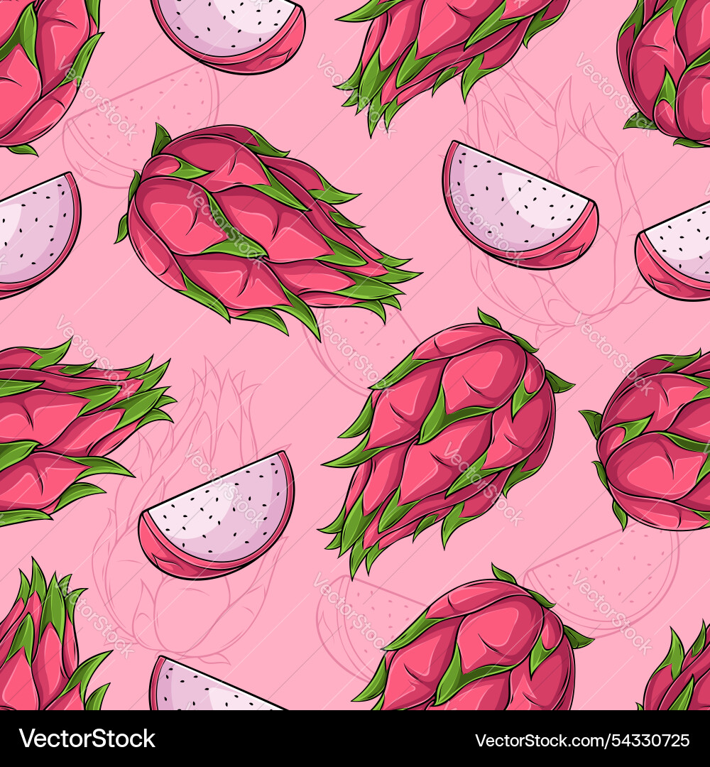 Pink Dragon Fruit Pattern Vector Image