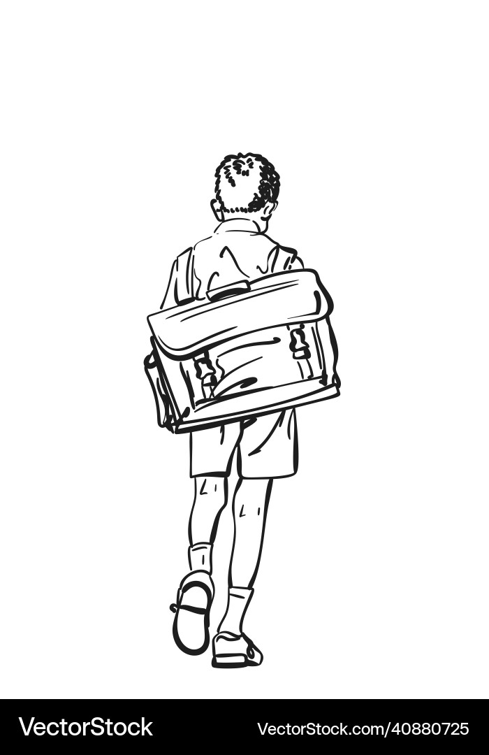 Schoolboy with awry large retro backpack walking Schoolboy with awry large retro backpack walking vector image