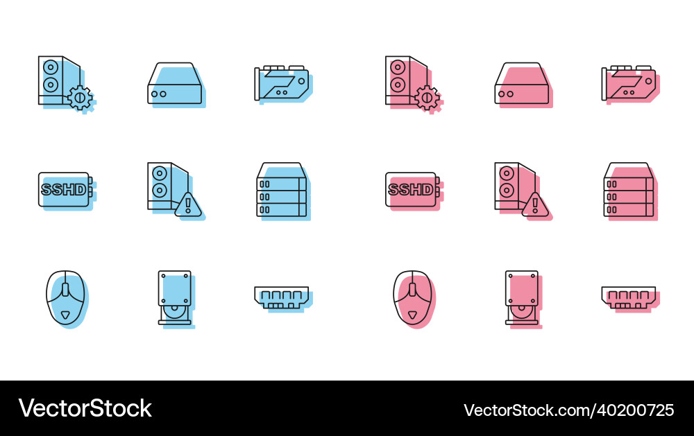 Set line computer mouse optical disc drive case Set line computer mouse optical disc drive case Vector Image