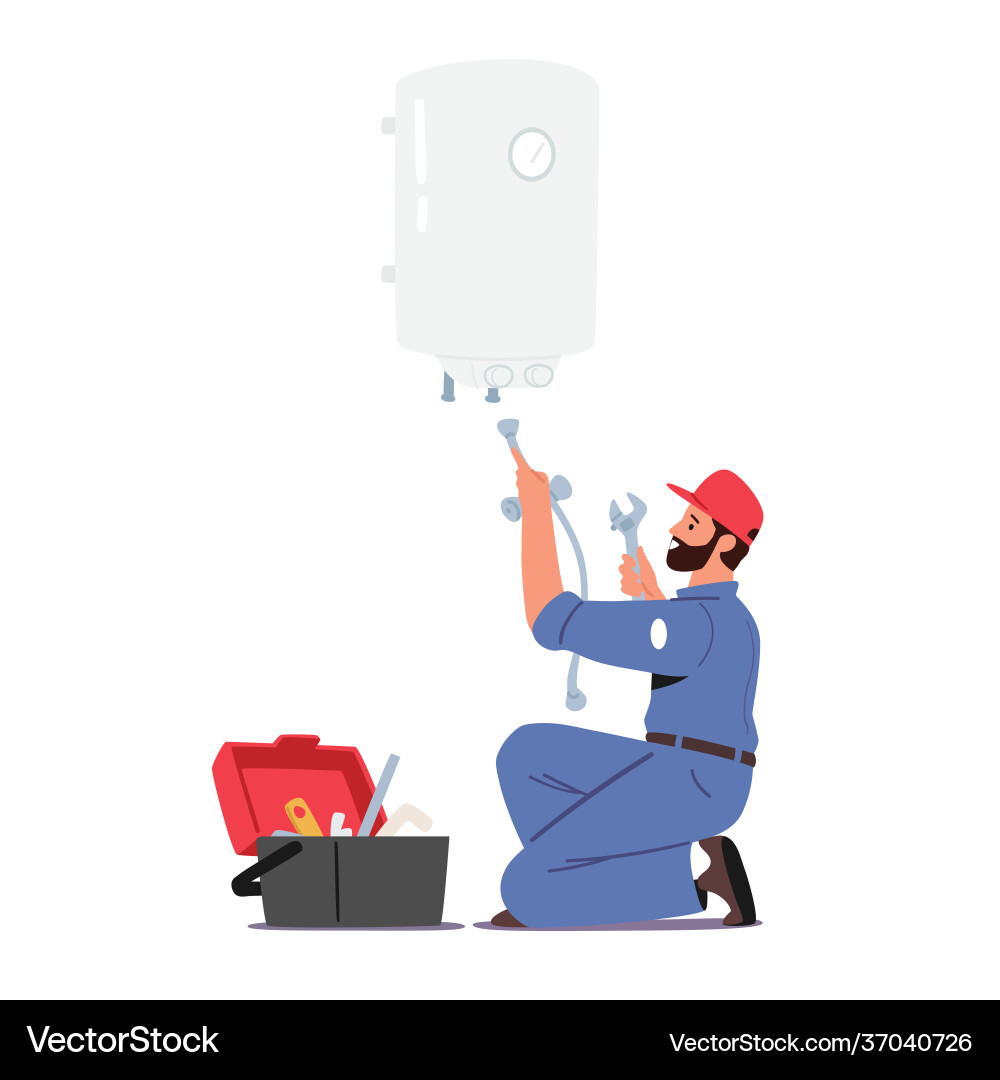Call master in robe with toolbox install boiler Call master in robe with toolbox install boiler vector image