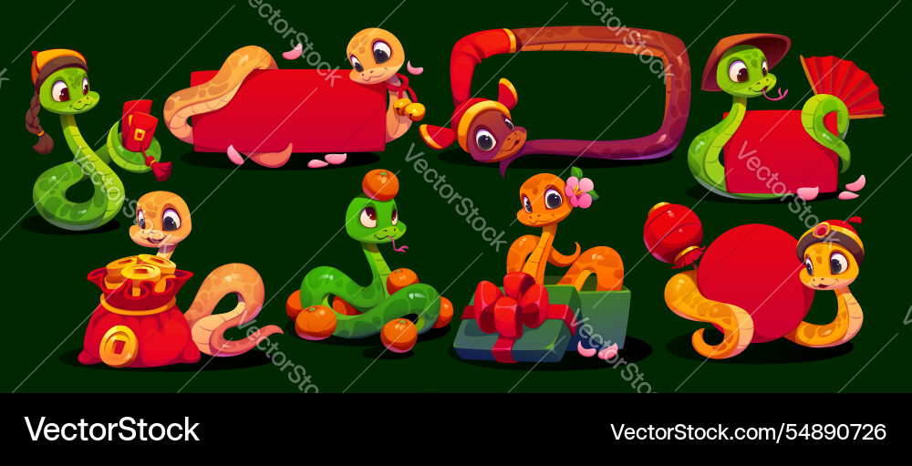 Chinese lunar new year funny cartoon snakes set Chinese lunar new year funny cartoon snakes set vector image