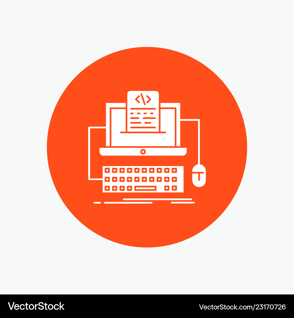 Code coding computer monoblock screen white glyph Code coding computer monoblock screen white glyph Vector Image