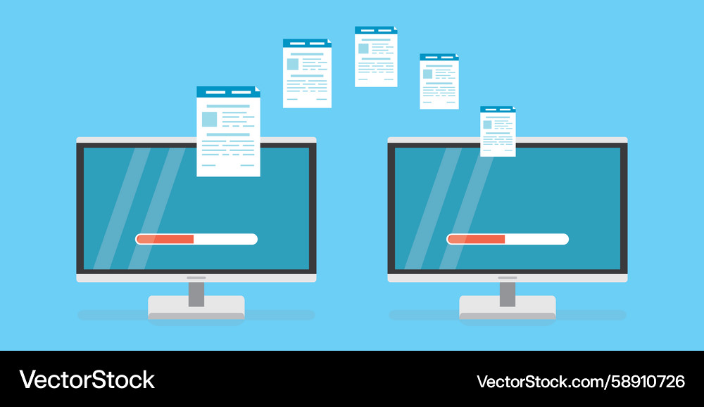 Files Transfer Between Monitors Vector Image