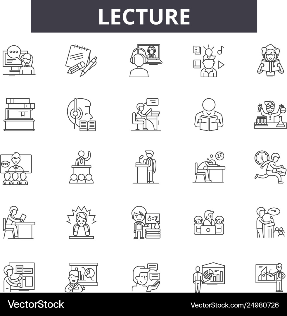 Lecture line icons signs set outline Lecture line icons signs set outline Vector Image